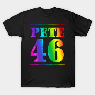 Mayor Pete Buttigieg could just become the 46th President in 2020. Rainbow distressed text version. T-Shirt